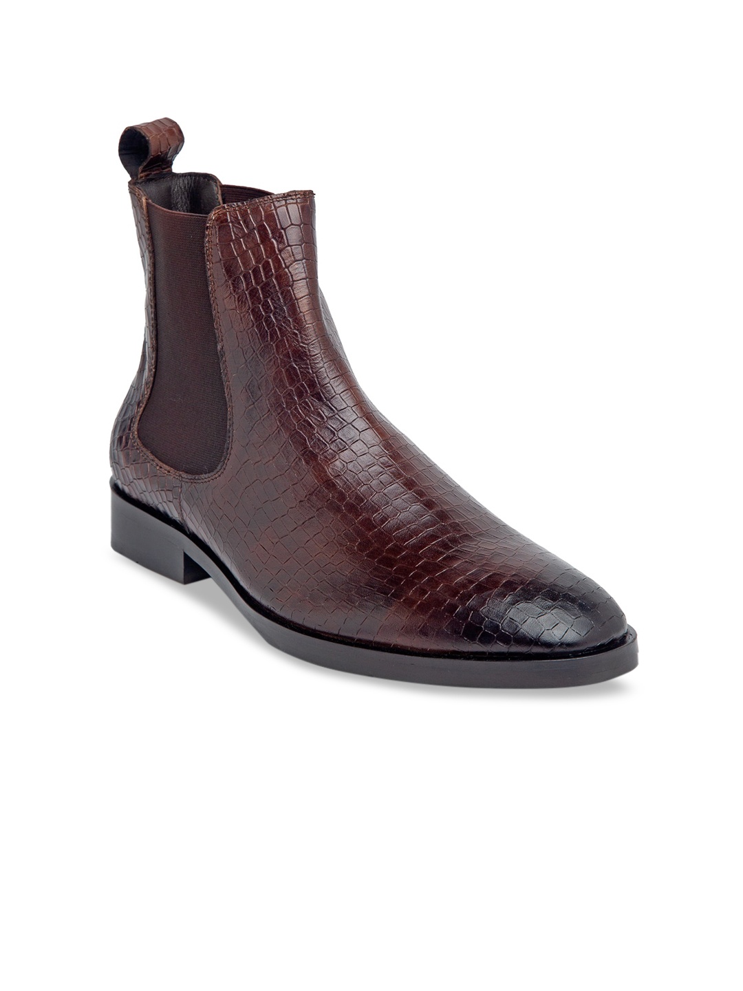 Teakwood Leathers Men Textured Leather Flat Boots, Brown