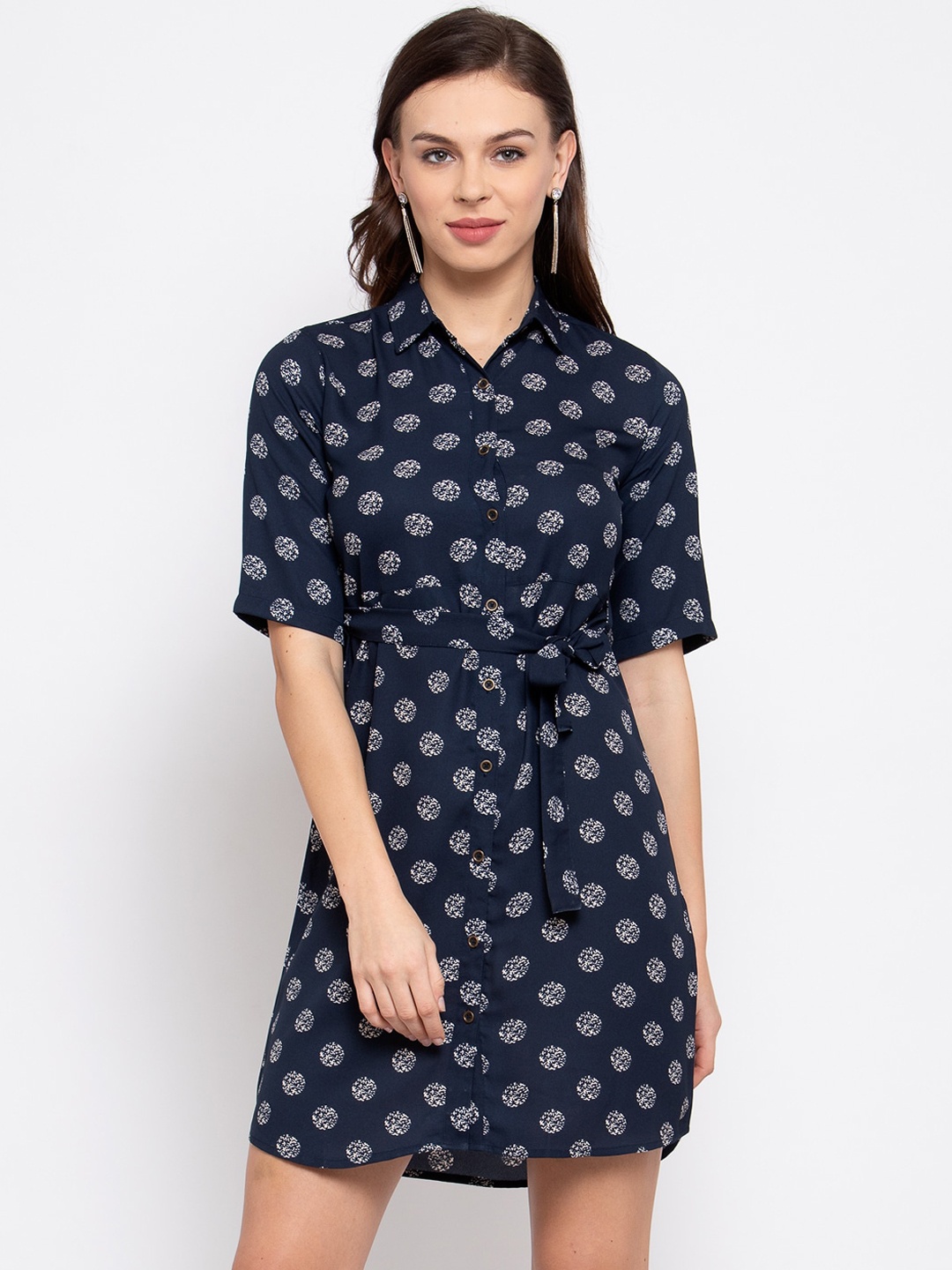 

Style Quotient Women Navy Blue Printed Shirt Dress