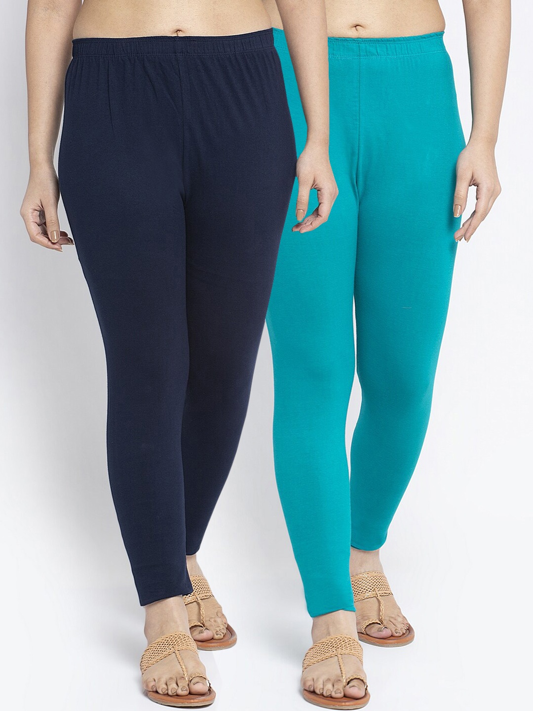 

GRACIT Women Pack of 2 Solid Ankle-Length Leggings, Navy blue