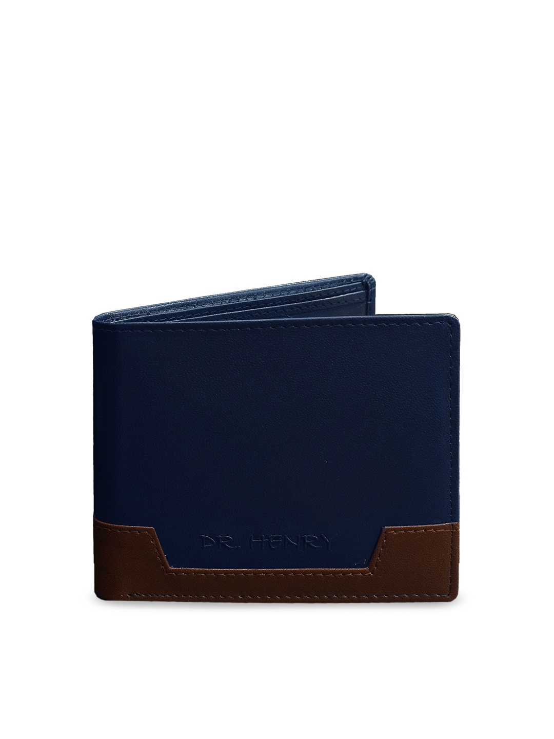 

DR. HENRY Men Navy Blue & Brown Colourblocked Two Fold Wallet