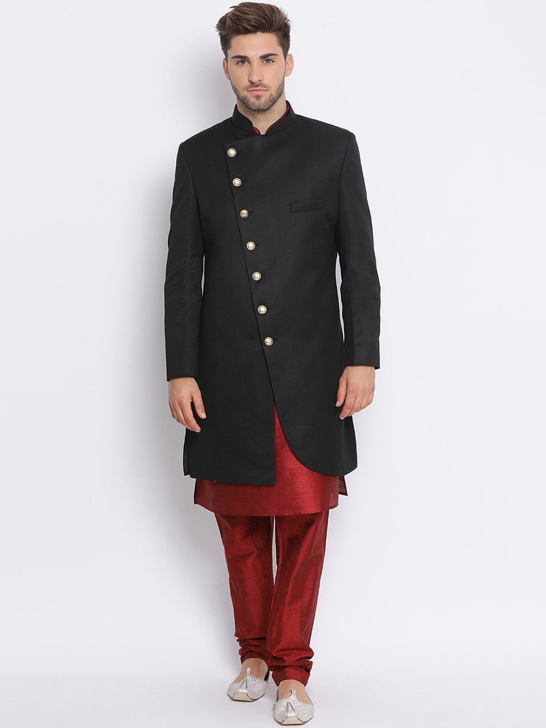 

Hangup Men Black & Red Solid Sherwani Set