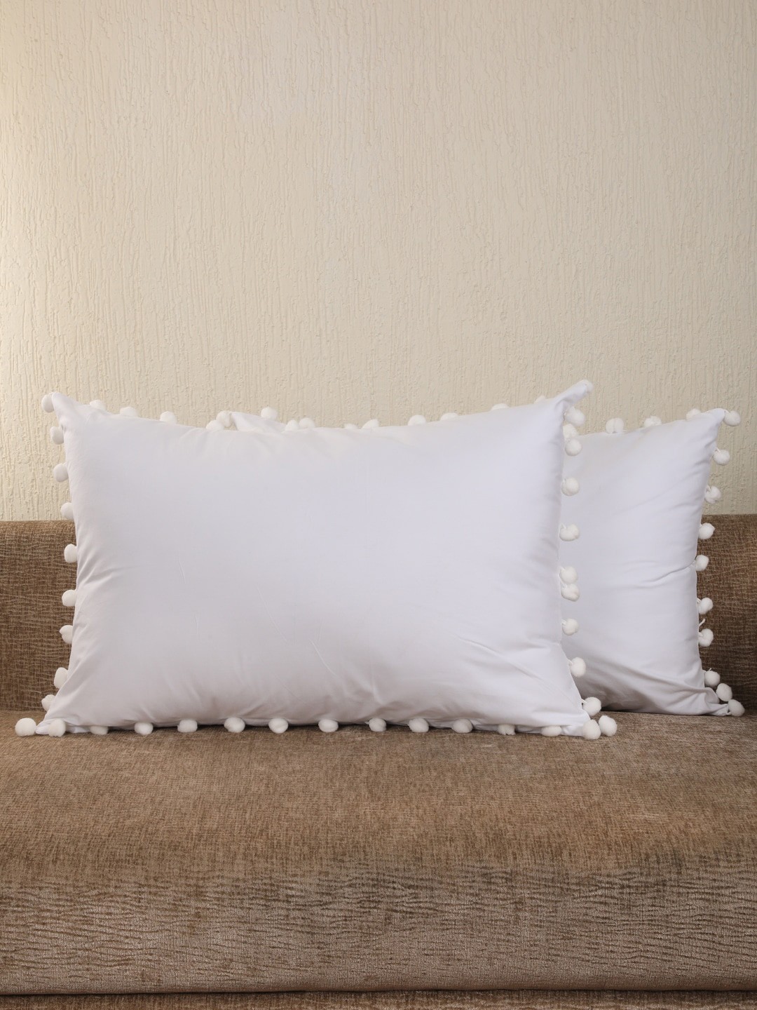 

My Gift Booth Set Of 2 White Solid Pom Pom Pillow Covers