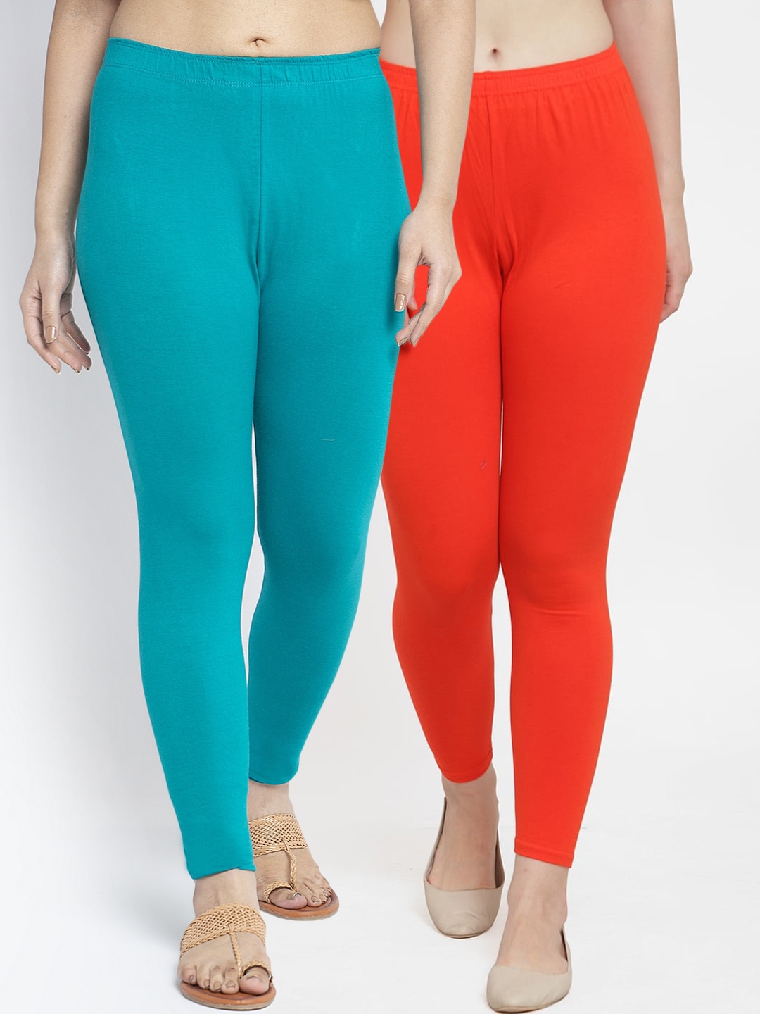 

GRACIT Women Pack Of 2 Solid Ankle-Length Leggings, Orange