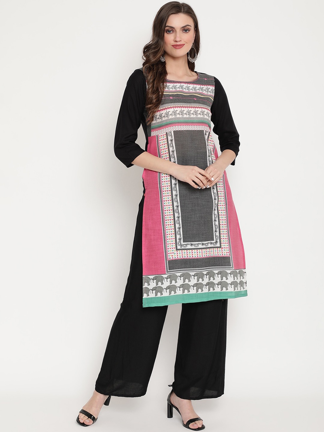 

Ramas Women Grey & Black Tribal Printed Thread Work Kurta