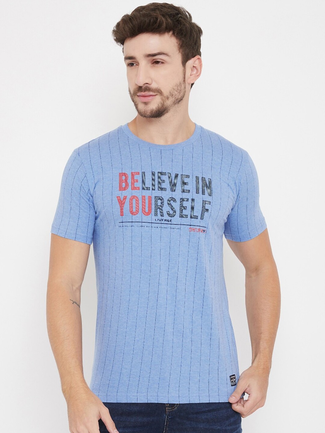 

NEVA Men Blue Printed Round Neck T-shirt