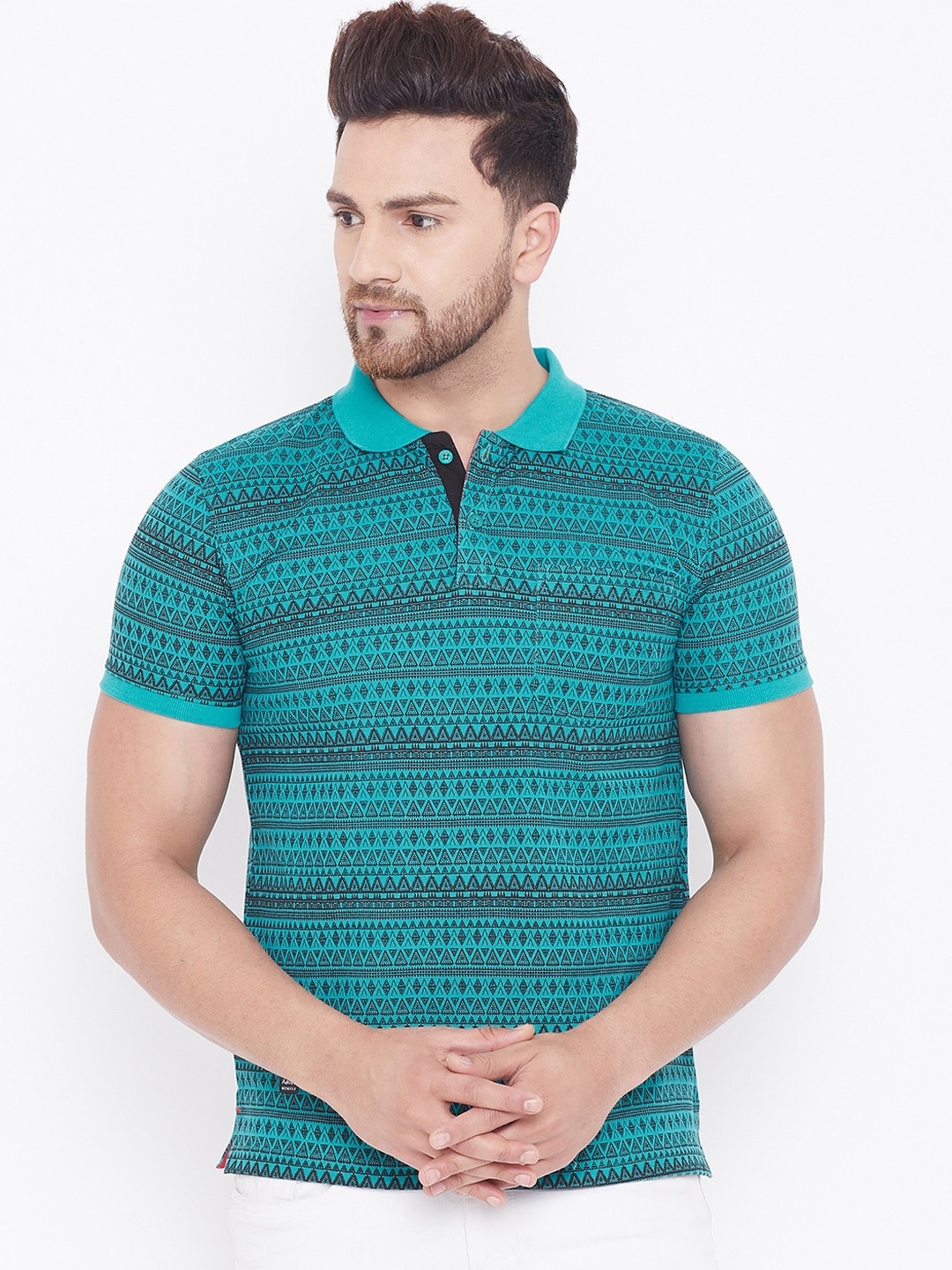 

Adobe Men Turquoise Blue Printed Polo Collar T-shirt