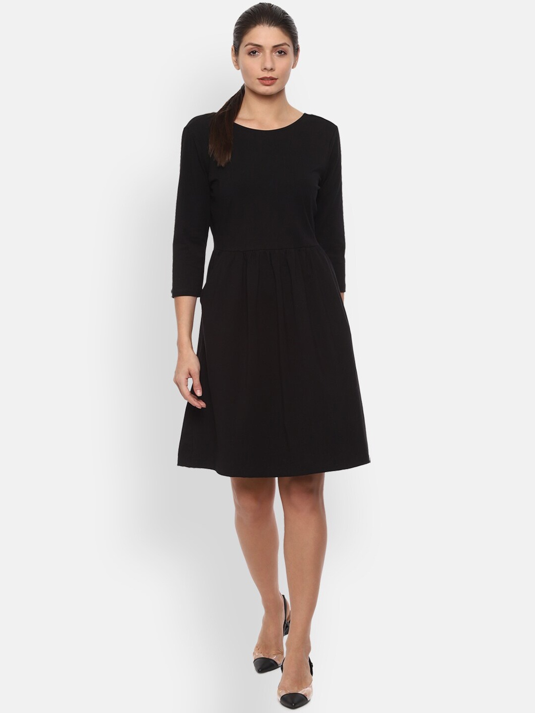 

Van Heusen Woman Black Solid Fit and Flare Dress