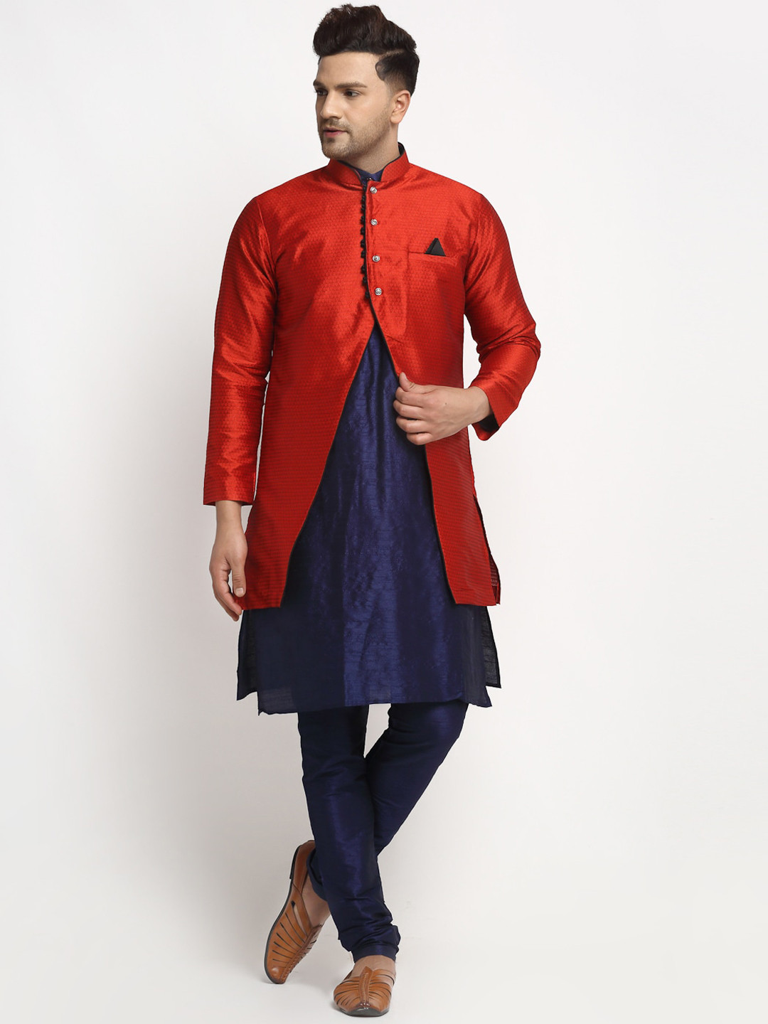 

Benstoke Men Blue & Red Solid Kurta with Churidar