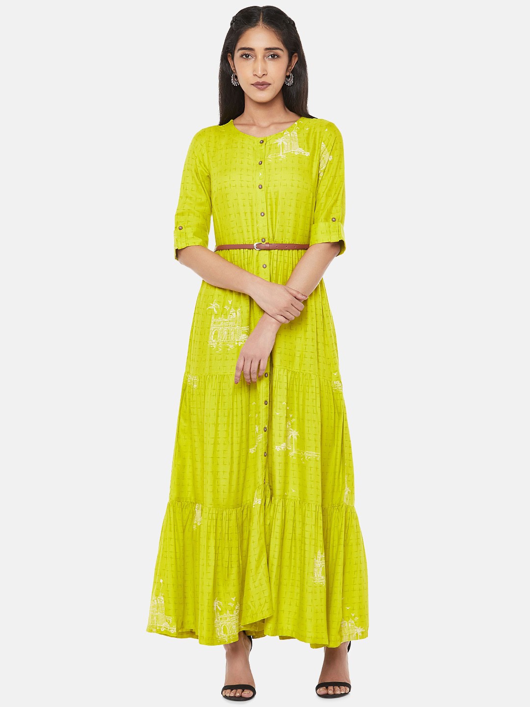 

AKKRITI BY PANTALOONS Women Lime Green Printed Maxi Dress