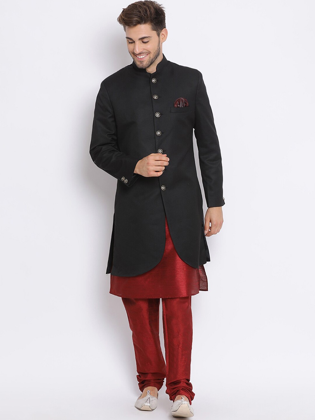 

Hangup Men Black & Red Solid Sherwani Set