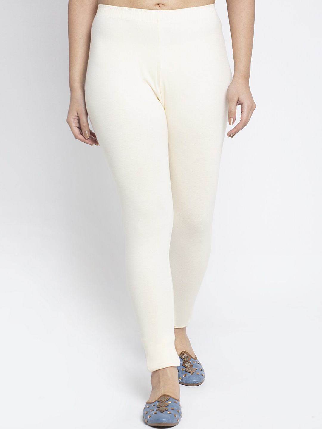 

GRACIT Women Off-White Solid Ankle-Length Leggings