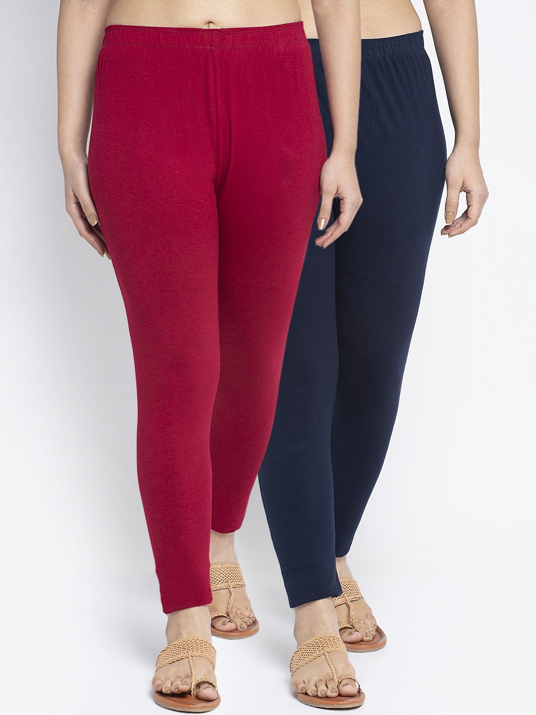 

GRACIT Women Pack Of 2 Solid Ankle-Length Leggings, Maroon