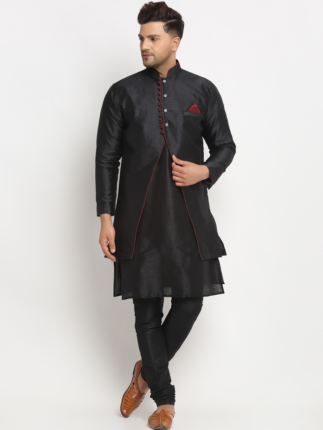 

Benstoke Men Black Solid Kurta with Churidar
