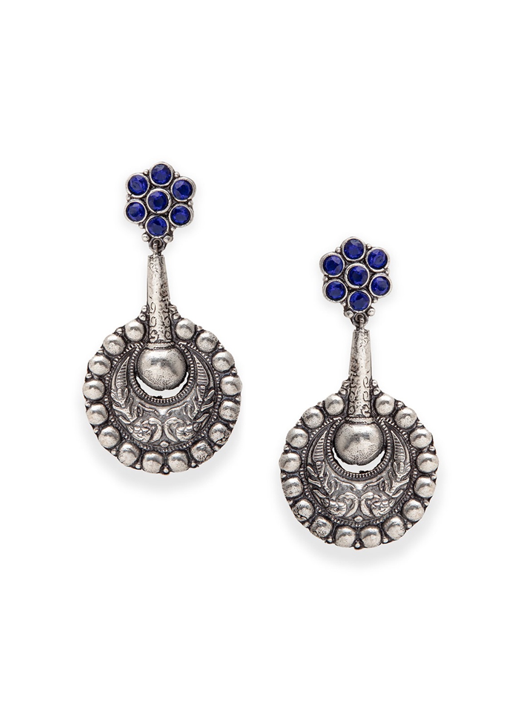 

Rangriti Blue & Silver-Toned Contemporary Drop Earrings