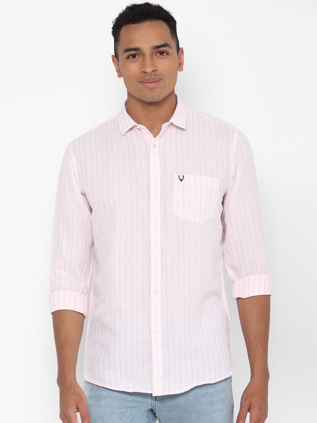 

Allen Solly Men Pink & Grey Slim Fit Striped Casual Shirt