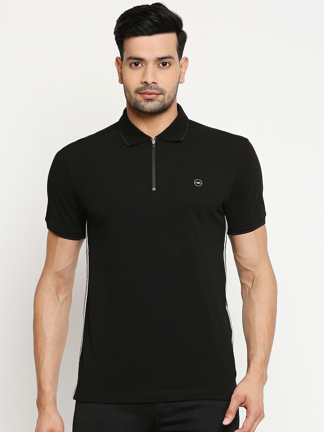 

Mufti Men Black Solid Polo Collar T-shirt