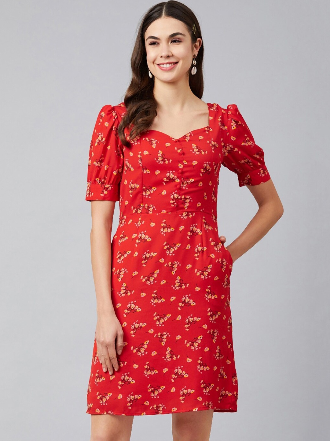 

Marie Claire Women Red Printed A-Line Dress