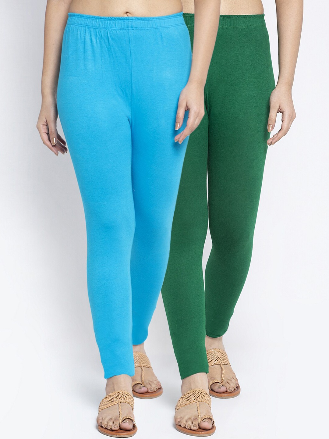 

GRACIT Women Pack Of 2 Solid Ankle-Length Leggings, Green