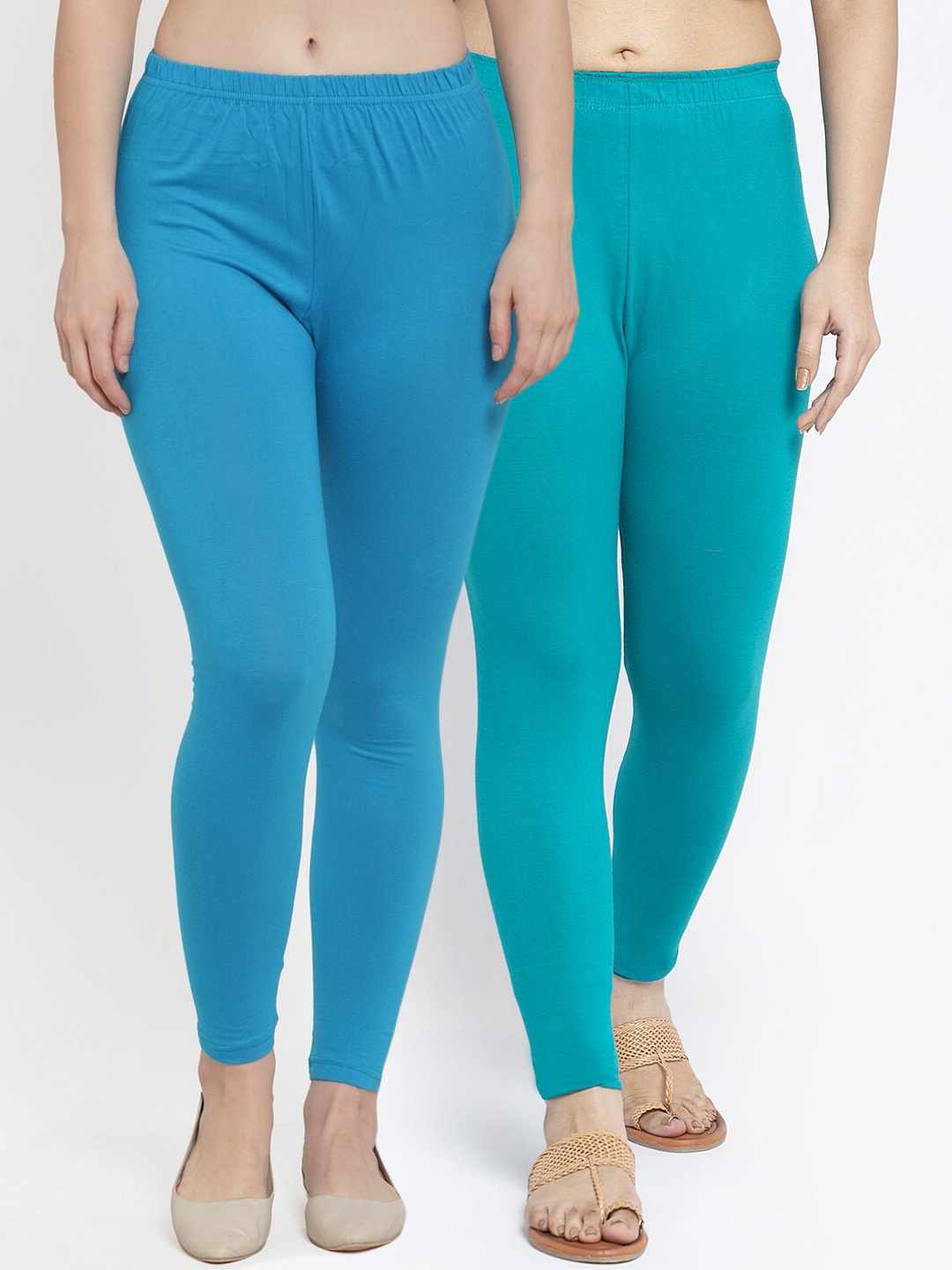 GRACIT Women Pack Of 2 Solid Ankle-Length Leggings, Blue