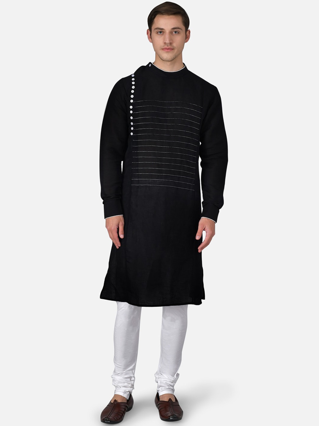 

Purple State Men Black Thread Work Kurta