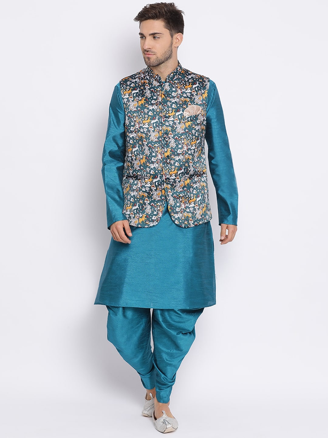 

Hangup Men Multicoloured Solid Kurta with Harem Pants, Multi