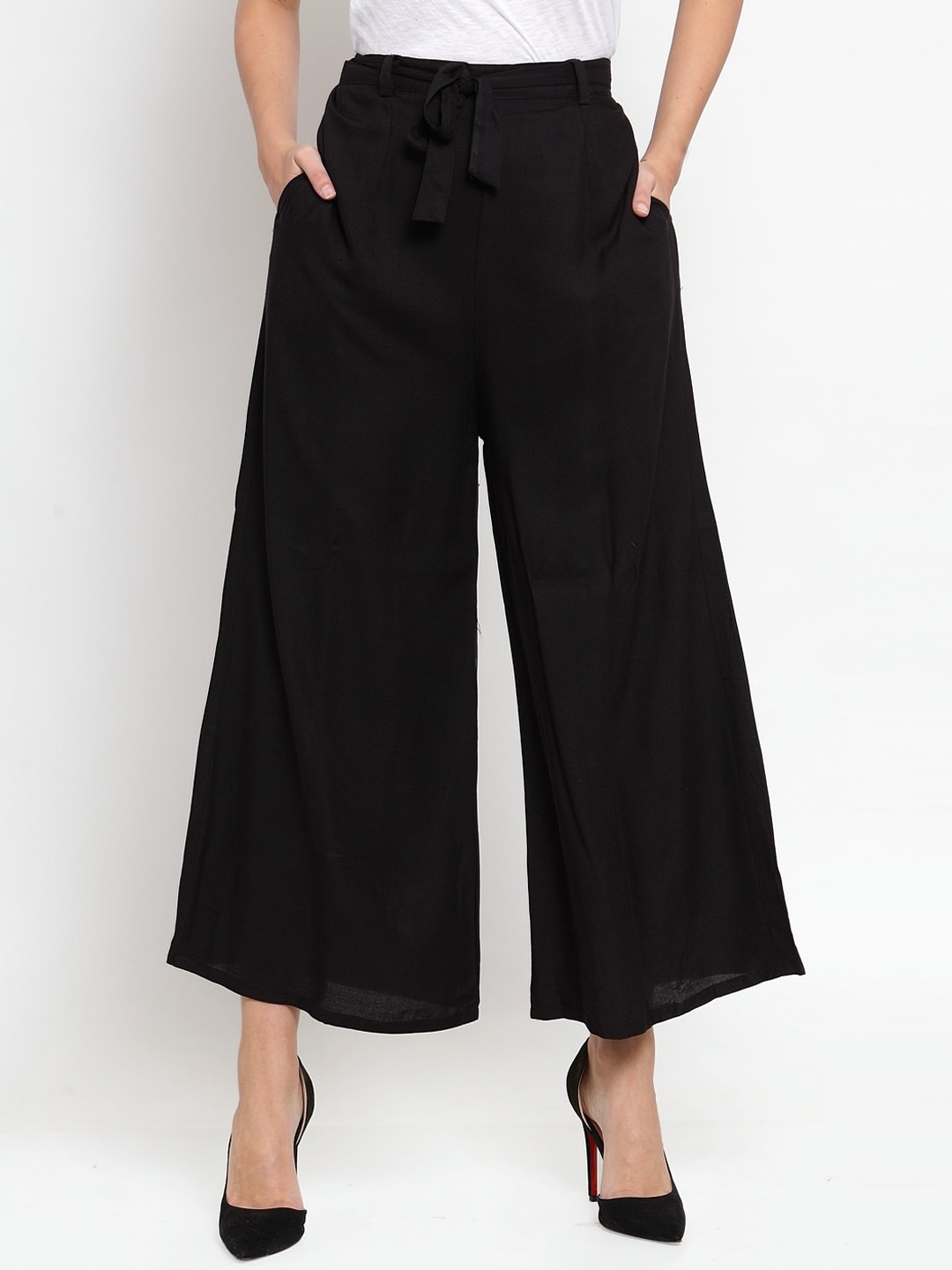 Clora Creation Women Black Solid Wide Leg Palazzos