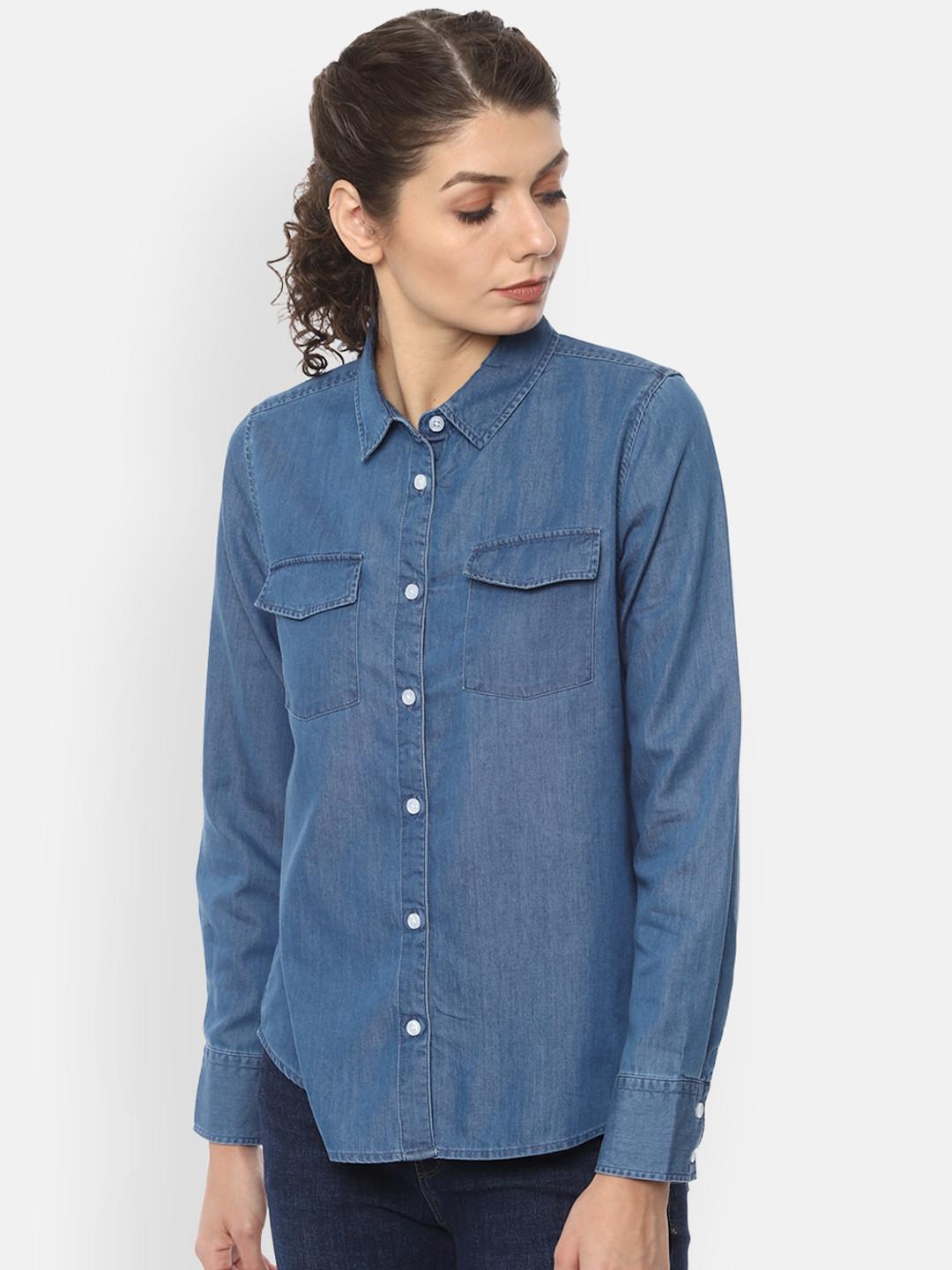 

Van Heusen Woman Women Blue Regular Fit Solid Casual Shirt