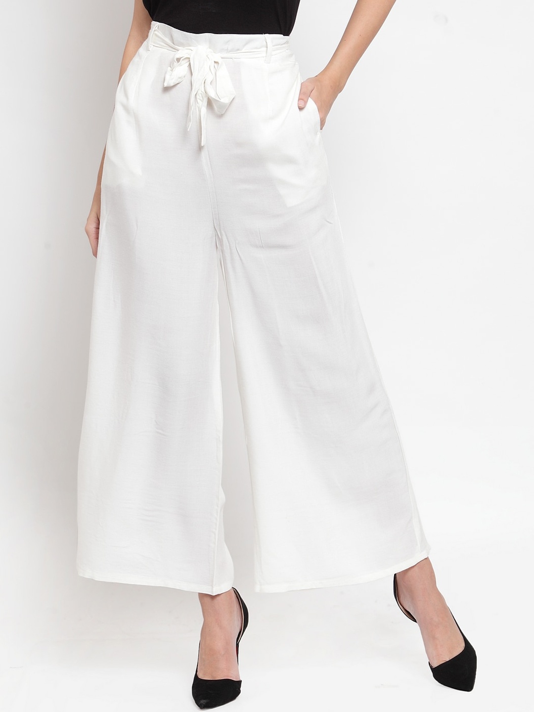 

Clora Creation Women White Solid Straight Palazzos