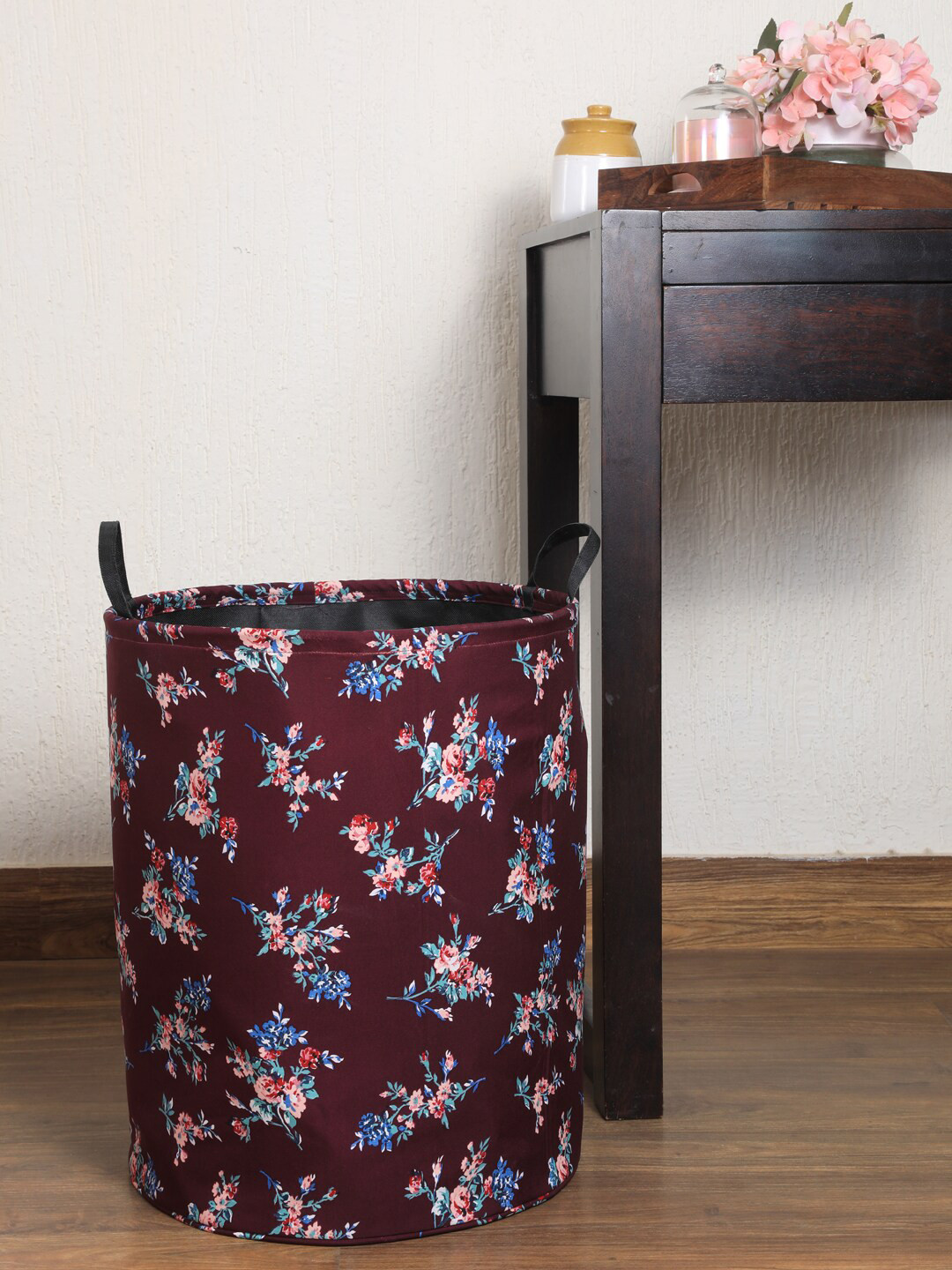 

My Gift Booth Maroon & Pink Floral Printed Laundry Bag