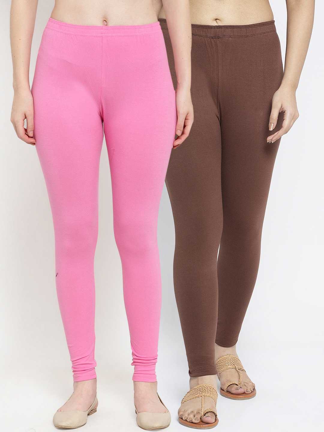 

GRACIT Women Pack Of 2 Solid Ankle-Length Leggings, Pink