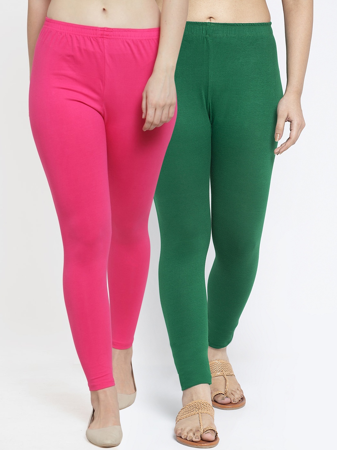

GRACIT Women Pack Of 2 Solid Ankle-Length Leggings, Pink