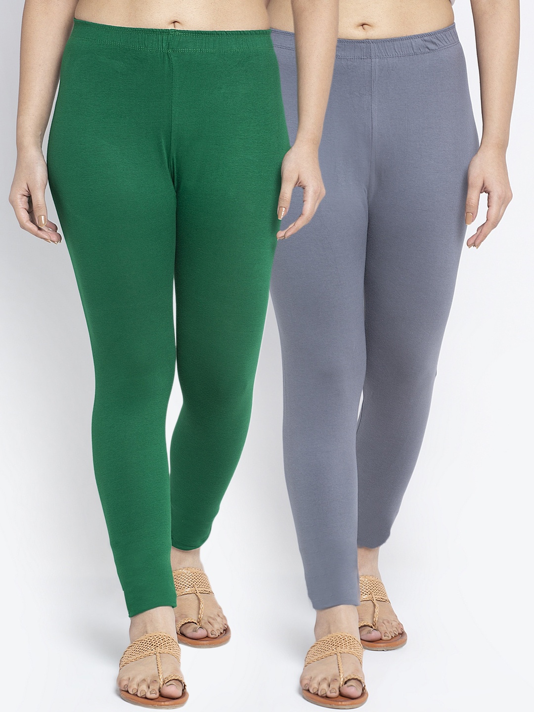 

GRACIT Women Pack Of 2 Solid Ankle-Length Leggings, Grey