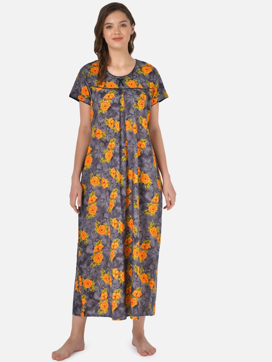 

Klamotten Grey & Yellow Printed Cotton Nightdress