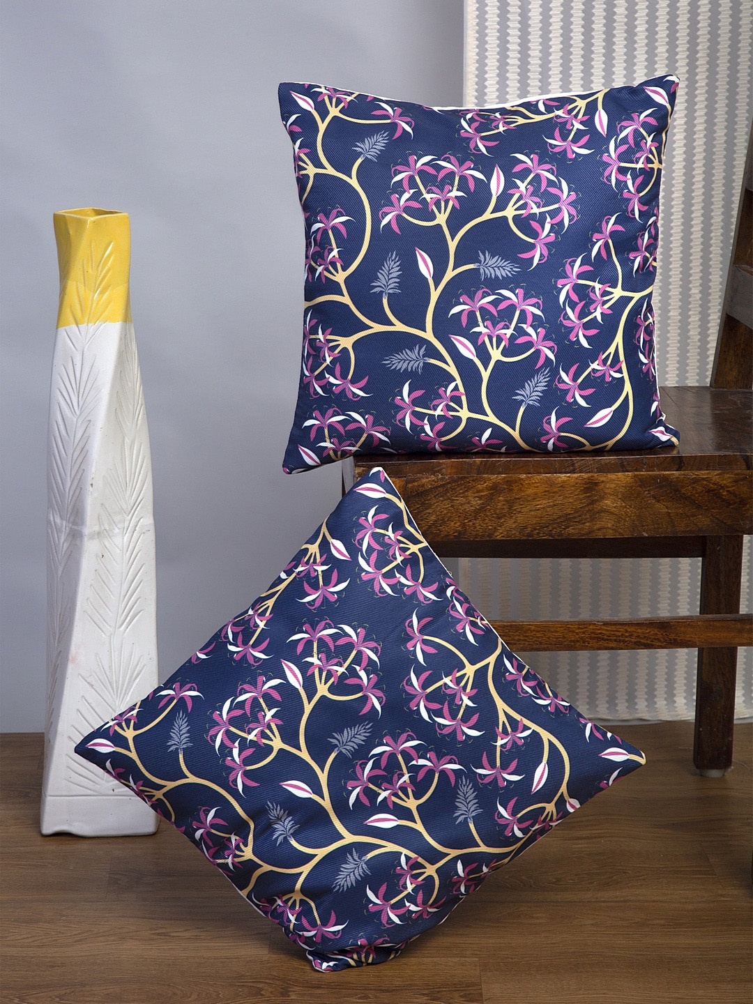 Alina decor Blue Set of 2 Floral Square Cushion Covers