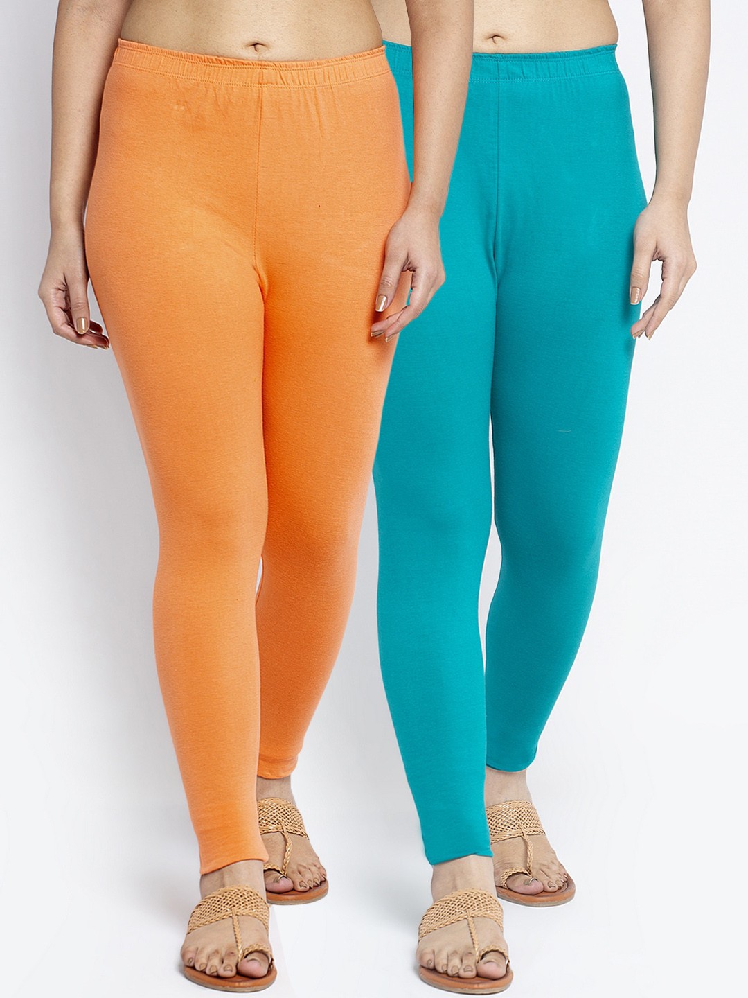 

GRACIT Women Pack Of 2 Solid Ankle-Length Leggings, Orange