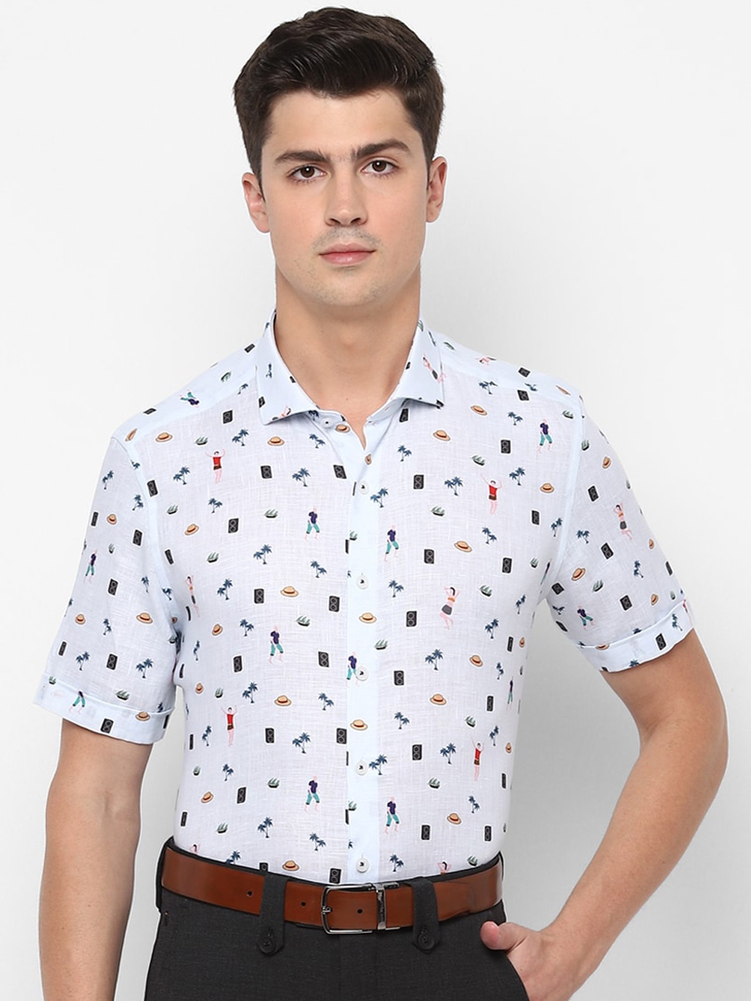 

SIMON CARTER LONDON Men Blue Slim Fit Printed Casual Linen Shirt