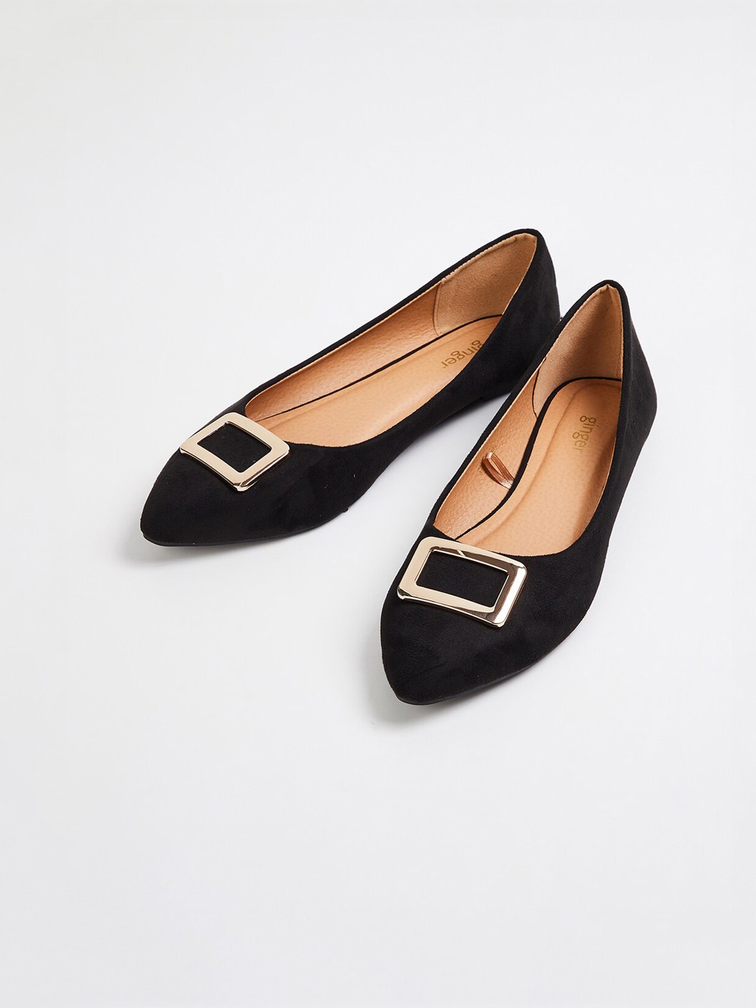 

Ginger by Lifestyle Women Black Textured PU Ballerinas