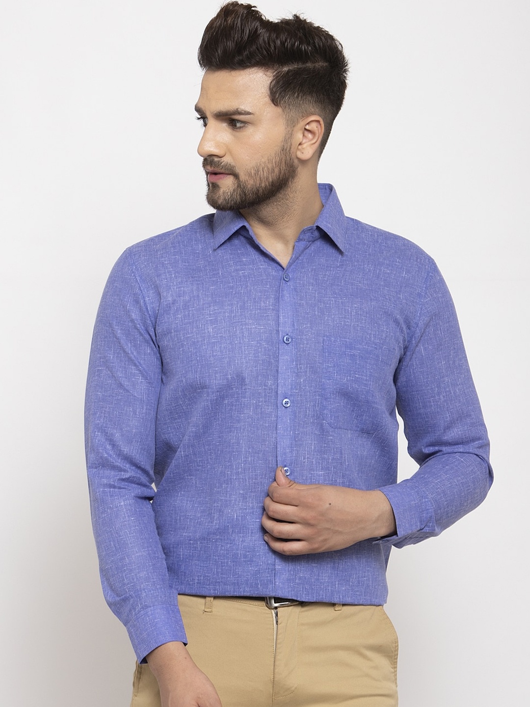 

JAINISH Men Blue Regular Fit Self Design Formal Shirt