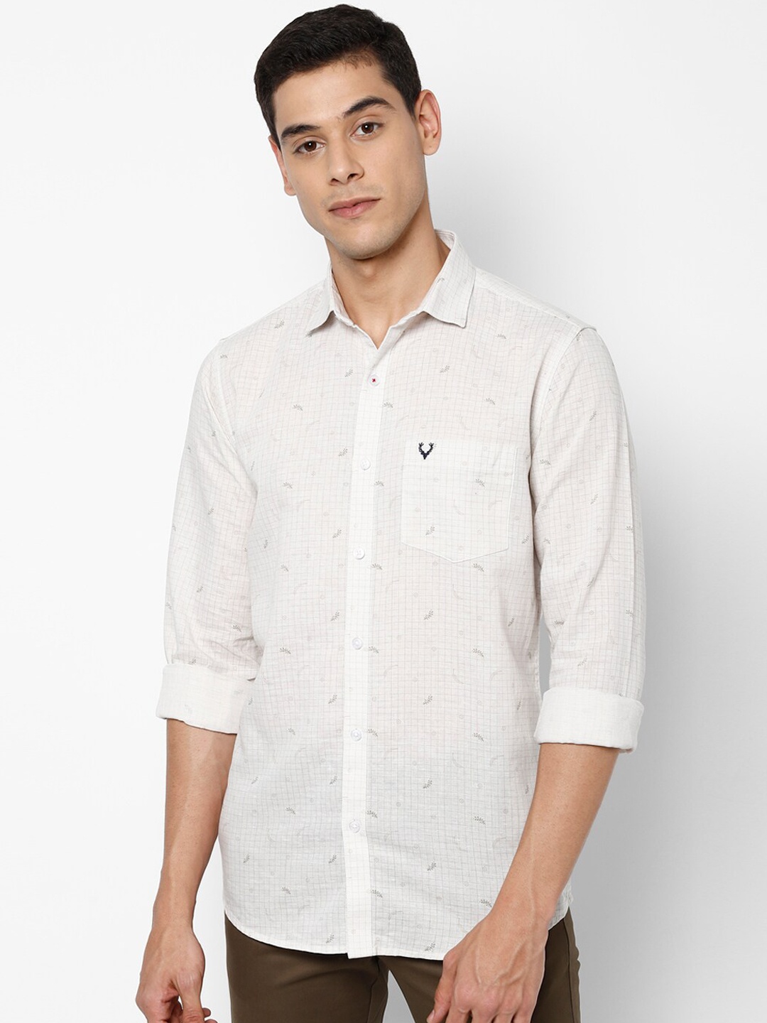 

Allen Solly Men Cream-Coloured Slim Fit Printed Casual Shirt