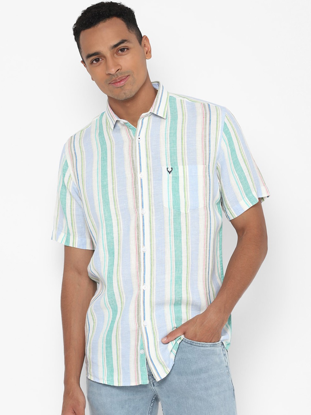 

Allen Solly Men Blue Slim Fit Striped Casual Shirt