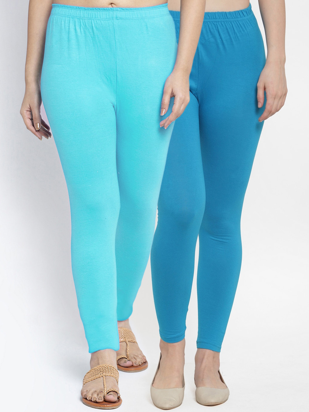 

GRACIT Women Pack Of 2 Solid Ankle-Length Leggings, Blue