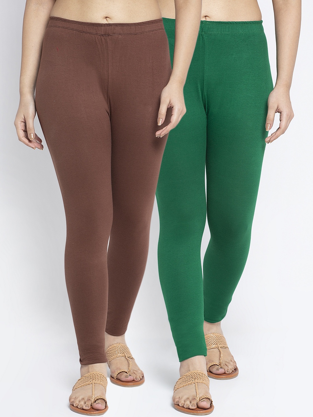 

GRACIT Women Pack Of 2 Solid Ankle-Length Leggings, Green