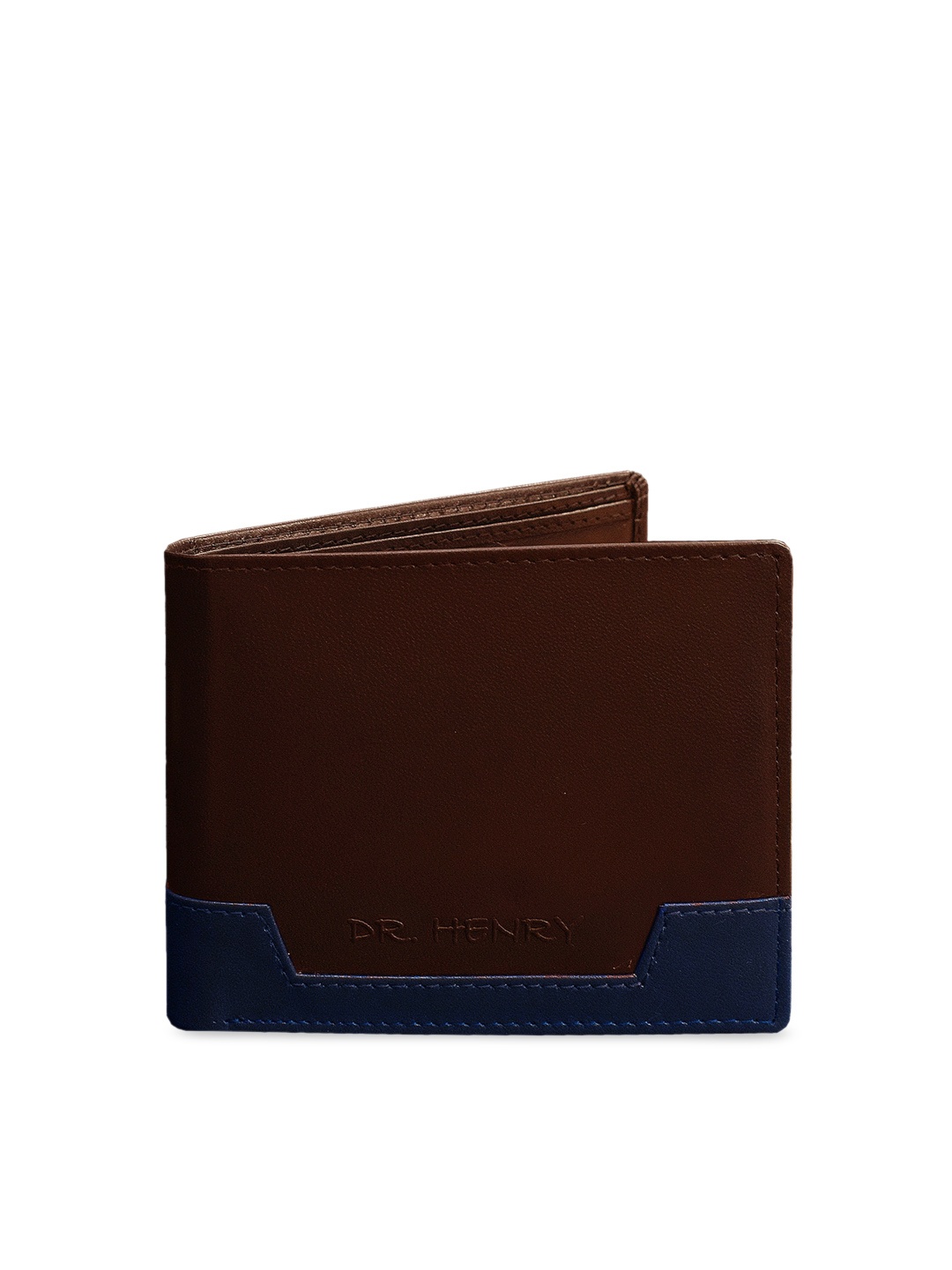 

DR. HENRY Men Tan & Blue Textured Two Fold Wallet