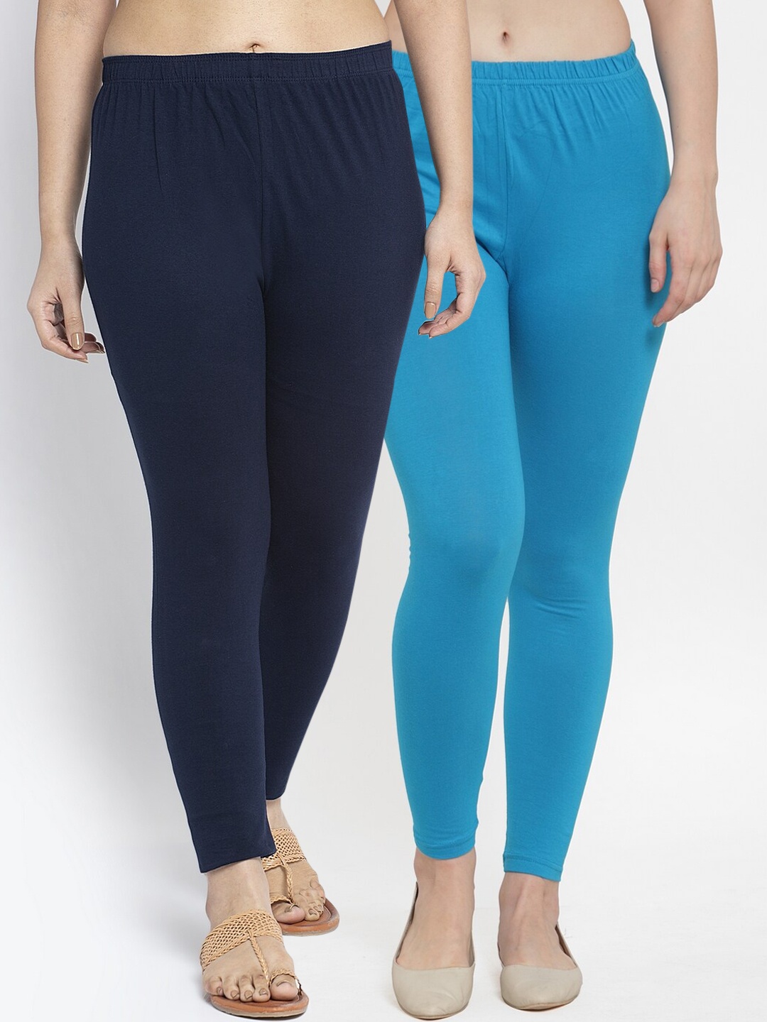 

GRACIT Women Pack Of 2 Solid Ankle-Length Leggings, Navy blue