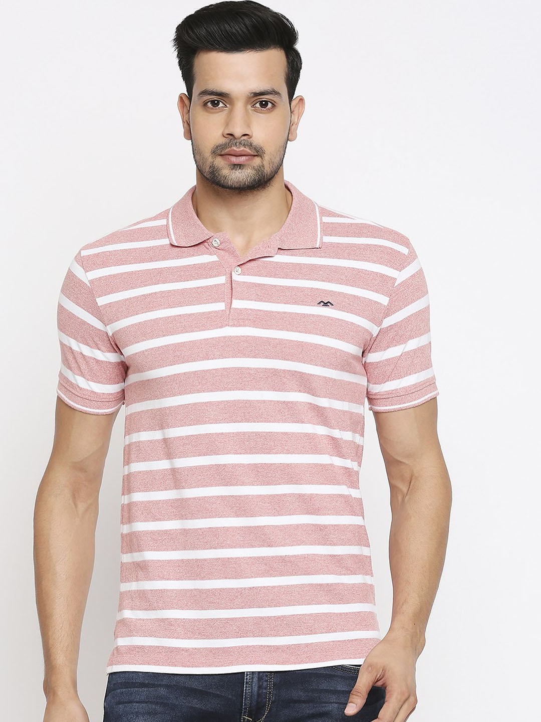 

Mufti Men Pink Striped Henley Neck T-shirt