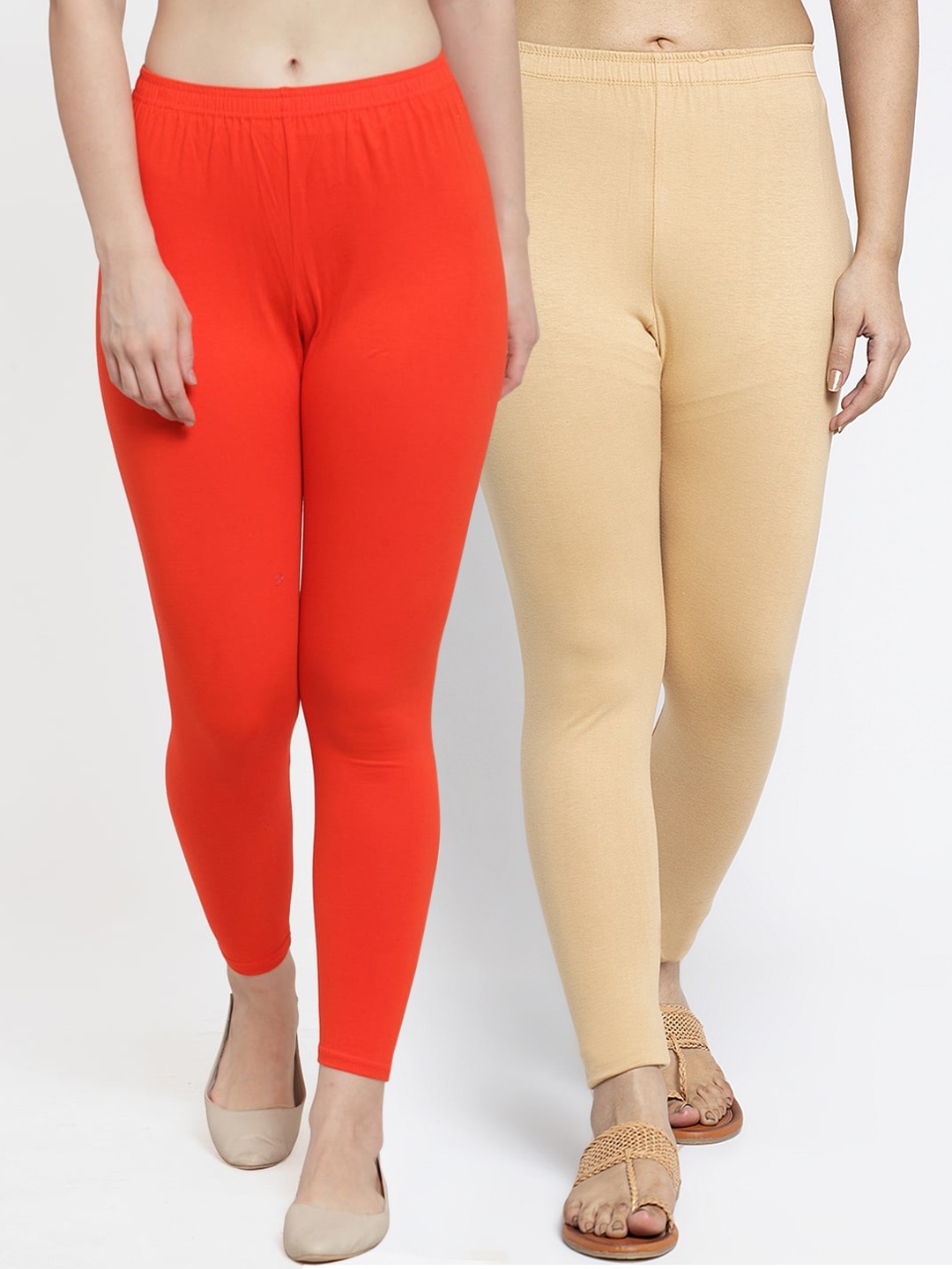 

GRACIT Women Pack Of 2 Solid Ankle-Length Leggings, Orange