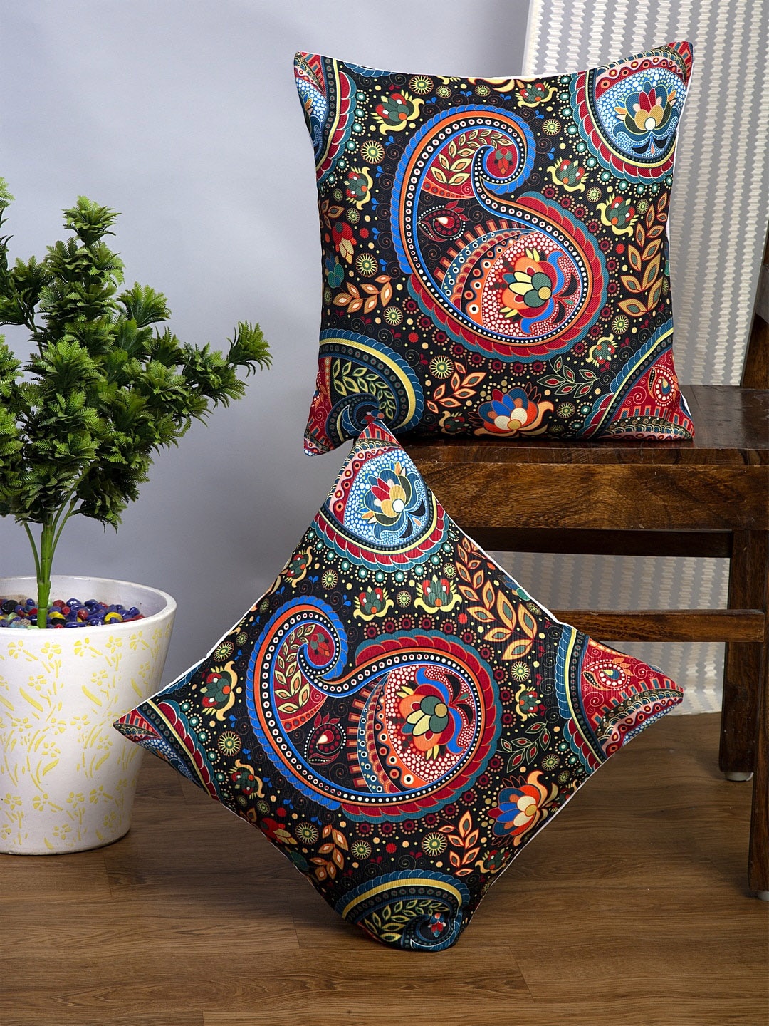 

Alina decor Teal & Brown Set of 2 Ethnic Motifs Square Cushion Covers