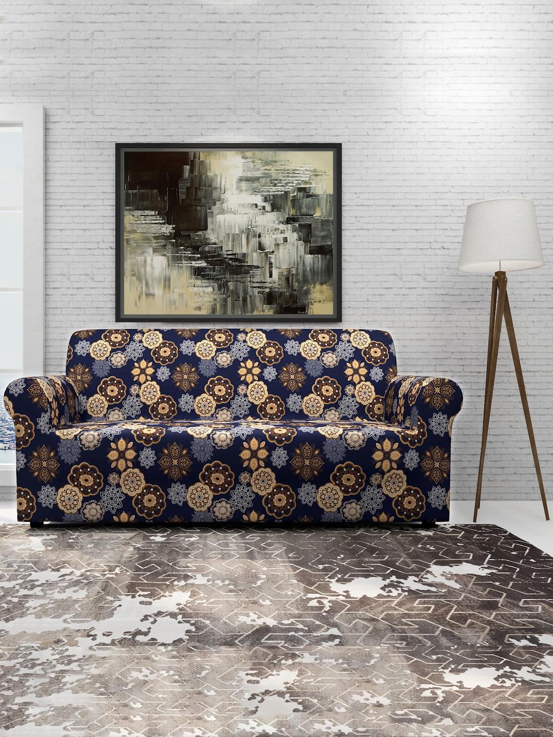 

Cortina Blue & White Printed 3-Seater Super-Stretchable Non-Slip Sofa Slipcover