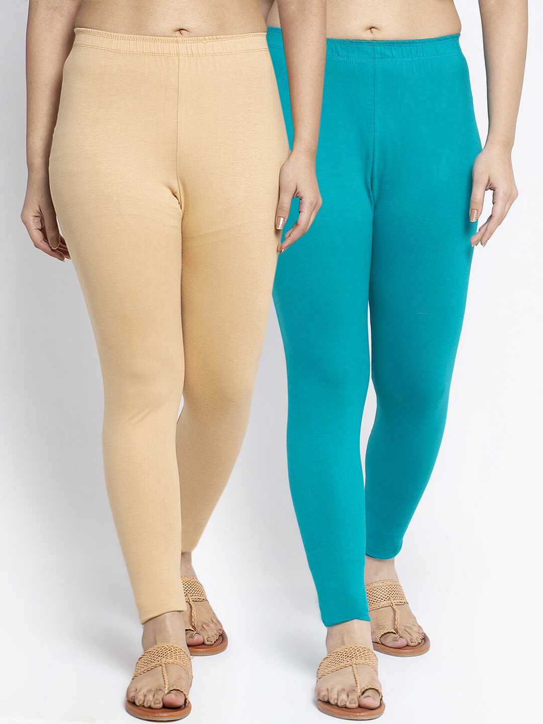 

GRACIT Women Pack Of 2 Solid Ankle-Length Leggings, Beige