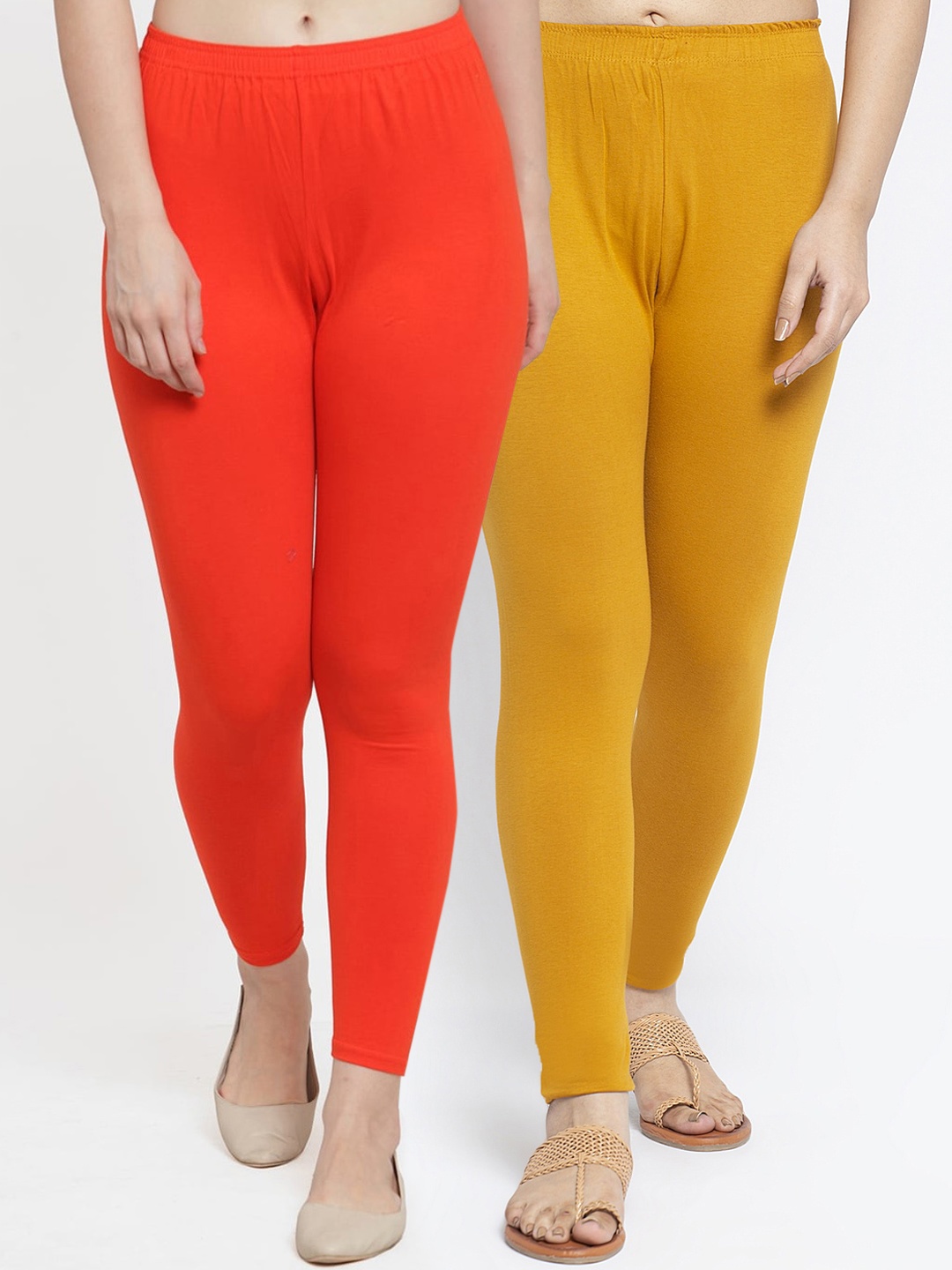 

GRACIT Women Pack Of 2 Solid Ankle-Length Leggings, Orange